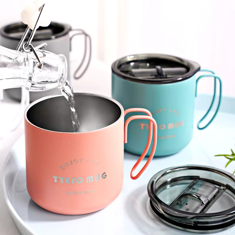 Nordic Style Metal Coffee Cup with Lid Office Workers Portable Coffe Milk Breakfast TYESO Mug Tazze Colazione Caneca Criativa