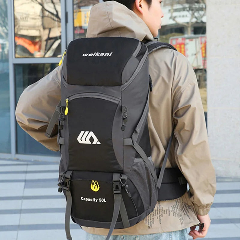 Travel Backpack 50L Camping Men Large Hiking Rucksack Tourist Waterproof Bag Outdoor Sports Climbing Mountaineering Bag Luggage