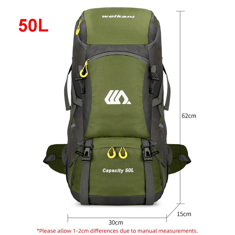 Travel Backpack 50L Camping Men Large Hiking Rucksack Tourist Waterproof Bag Outdoor Sports Climbing Mountaineering Bag Luggage